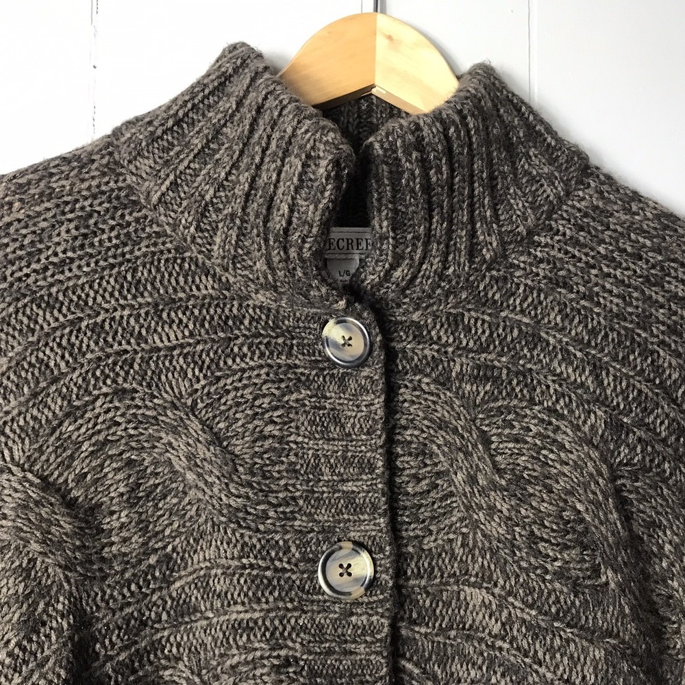 DECREE BROWN CABLE KNIT PONCHO HIGH NECK 3 BUTTON CLOSURE SWEATER WOMENS LARGE - Picture 3 of 7